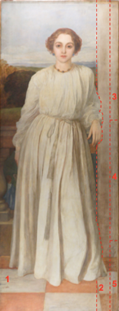 Different sections of canvas on painting