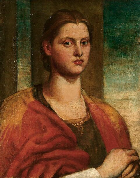 Portrait of women wearing red robe looking at viewer