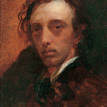 Painting of G F Watts, he has wavy hair and looks directly at the viewer