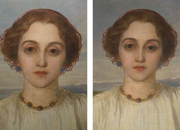 Before and after of retouched painting