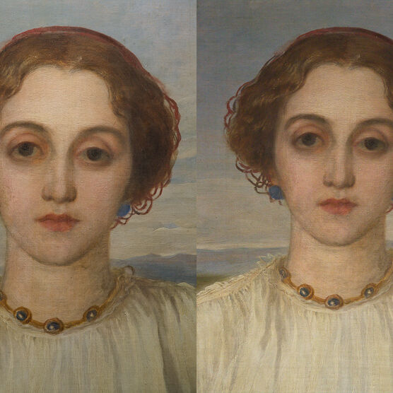Lady Dalrymple portrait, before retouching and after