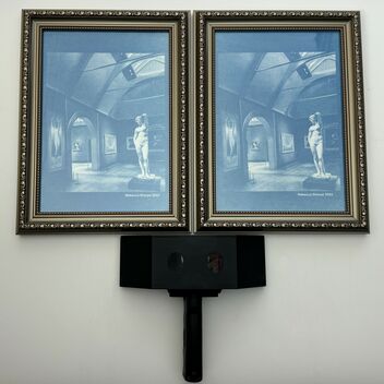 Stereoscpic Cyanotype of the sculpture Aurora by G F Watts in the Watts Gallery