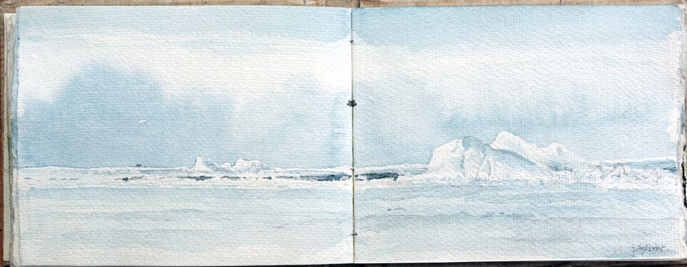 Watercolour painting of the landscape in the Arctic