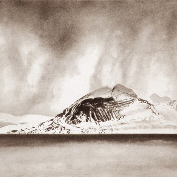 Etching of a mountain in snow