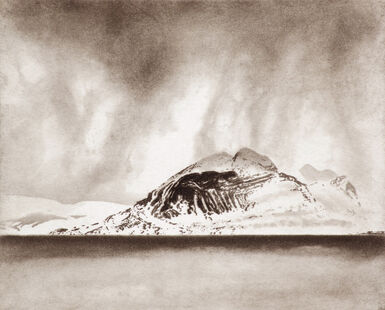 Etching of a mountain in snow