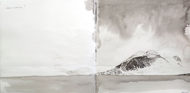 Ink sketch of a mountain in snow