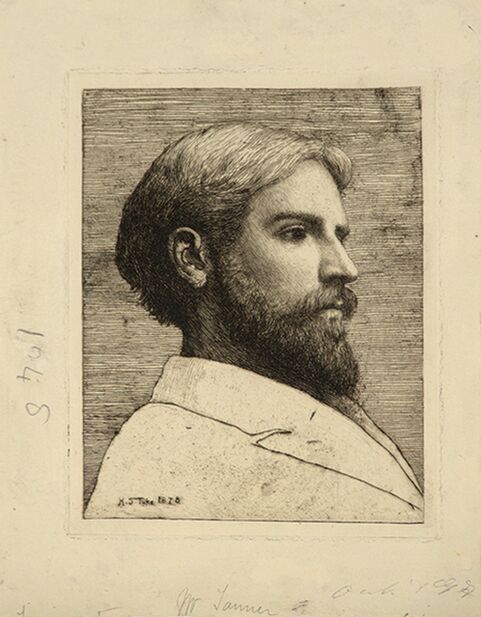 Sketch of a side profile of a bearded man