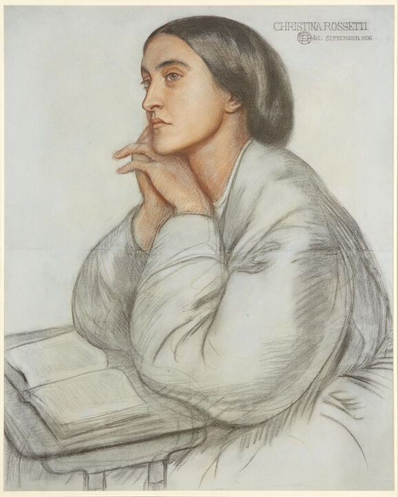 Coloured chalk portrait of Christina Rossetti