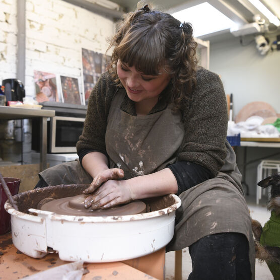 Ashleigh on the pottery wheel