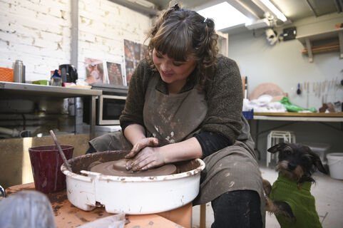Ashleigh on the pottery wheel