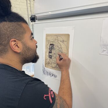 Artist in residence Habib at work in the Watts Gallery studio