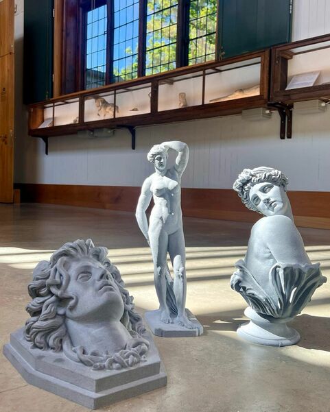 Three 3d grey models of sculptures