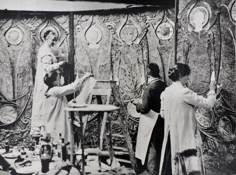 Mary Watts and community working on Watts Chapel