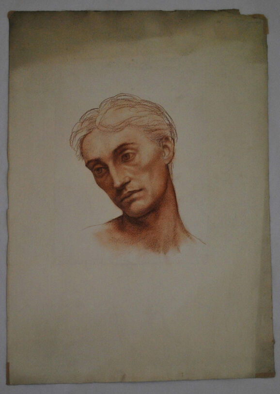 Study of a male head for Evelyn De Morgan's painting Boreas and Oreithyia.