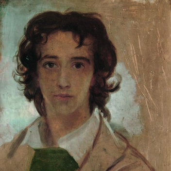 An unfinished sketch of Watts at 17 where neither the flesh of the face nor his clothing have been extensively painted