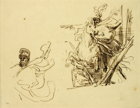 Pen sketch of a man on a rearing horse