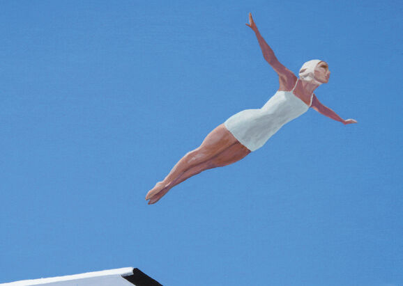 Graphic of women diving through air