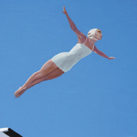 Graphic of women diving through air