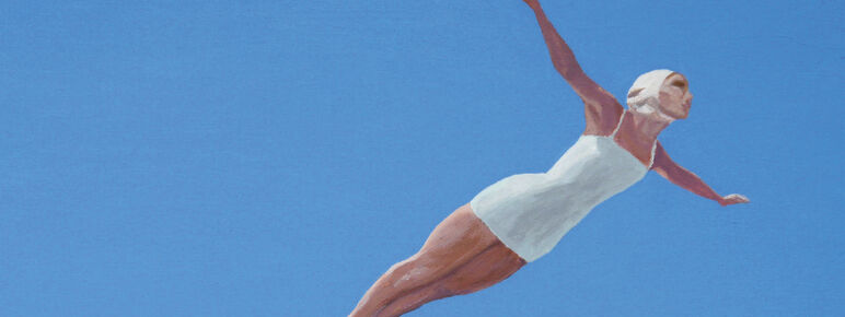 Graphic of women diving through air