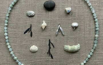 Photo of a selection of necklace charms with a beaded necklace