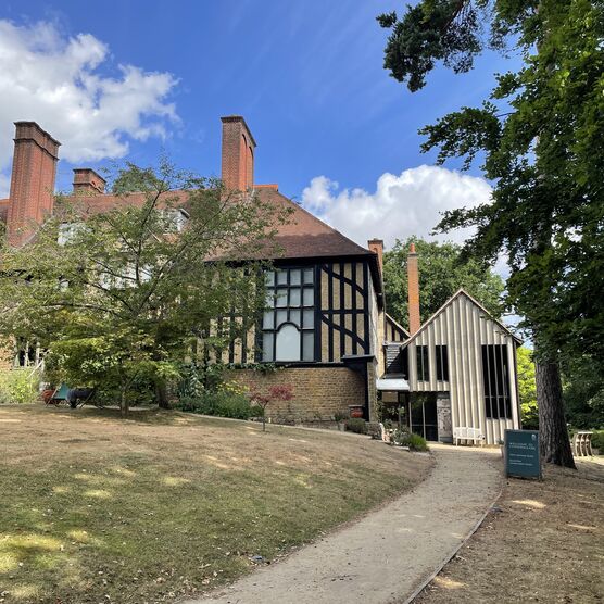Outside building with panelled detail and path