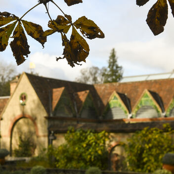 Watts Gallery with leaves in foreground