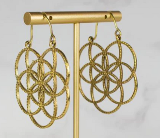 Gold earrings with kaleidoscope shape