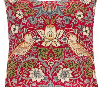 William Morris red Strawberry Thief cushion
