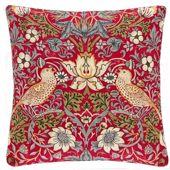 William Morris red Strawberry Thief cushion