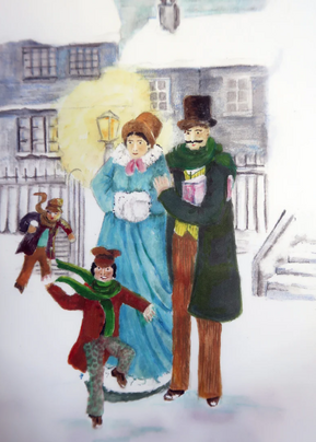 Family in snow Christmas card