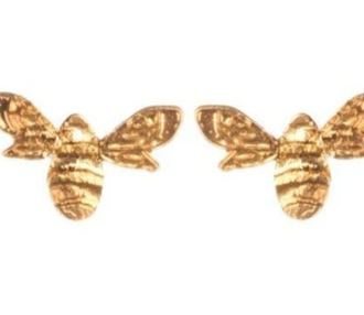 Gold stud earrings in the shape of bees