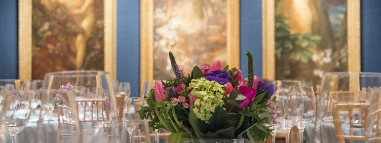 Watts Gallery set up for a wedding with flowers