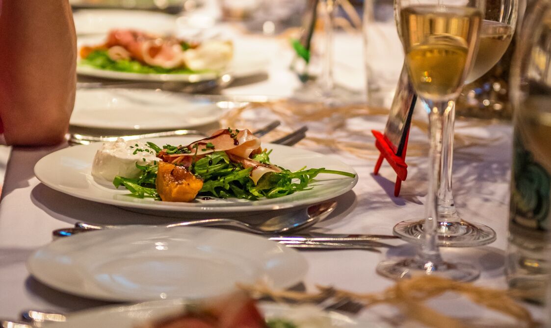 Laid table with food